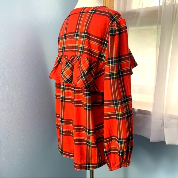 J. Crew Ruffle Popover Top in Festive Plaid - Picture 5 of 9